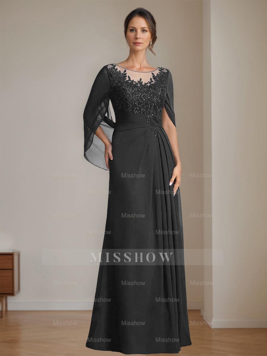 Floor-Length A-Line Princess Mother of the Bride Dresses with Scoop Neckline Pleated & Sequins