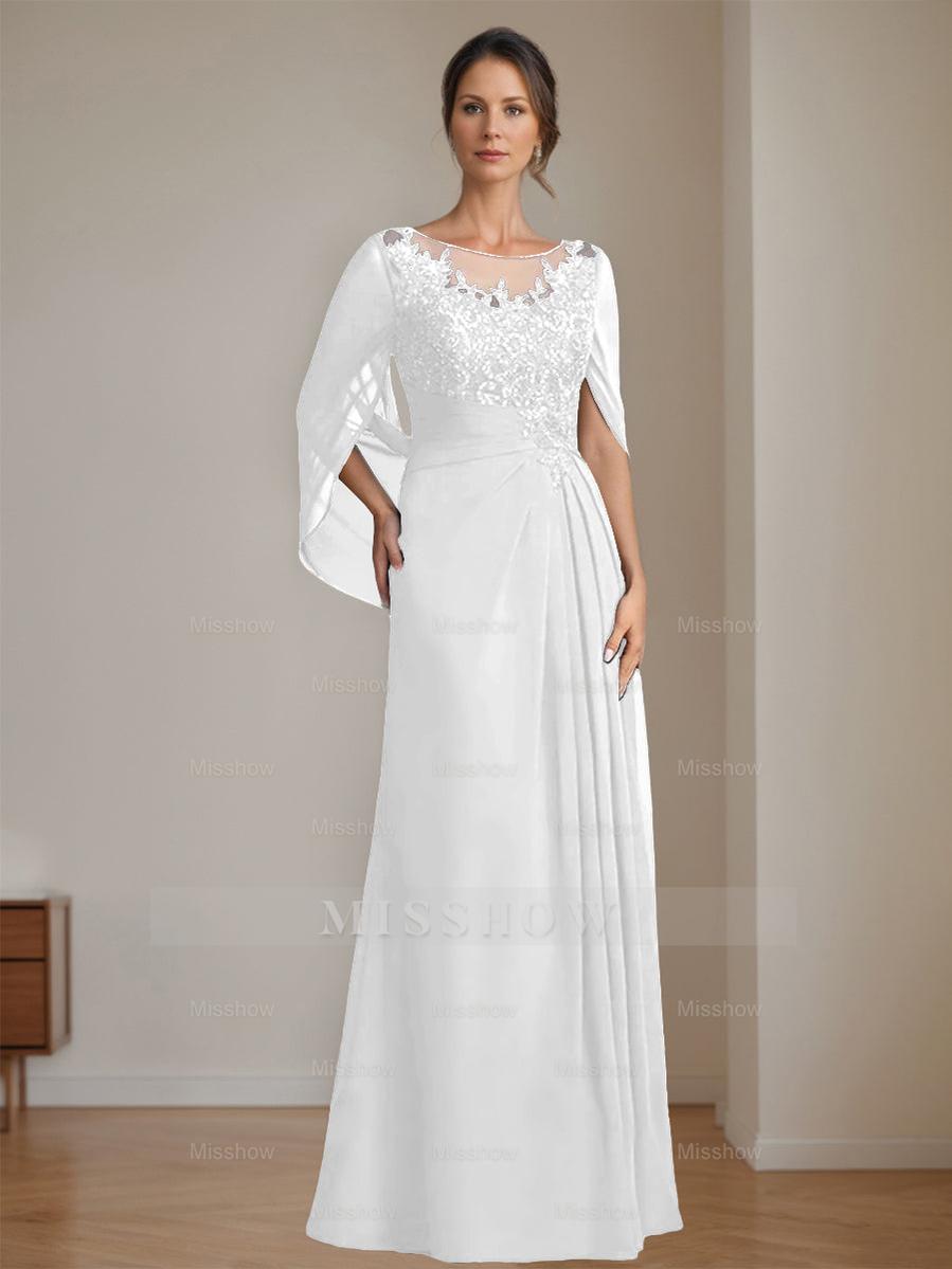 Floor-Length A-Line Princess Mother of the Bride Dresses with Scoop Neckline Pleated & Sequins