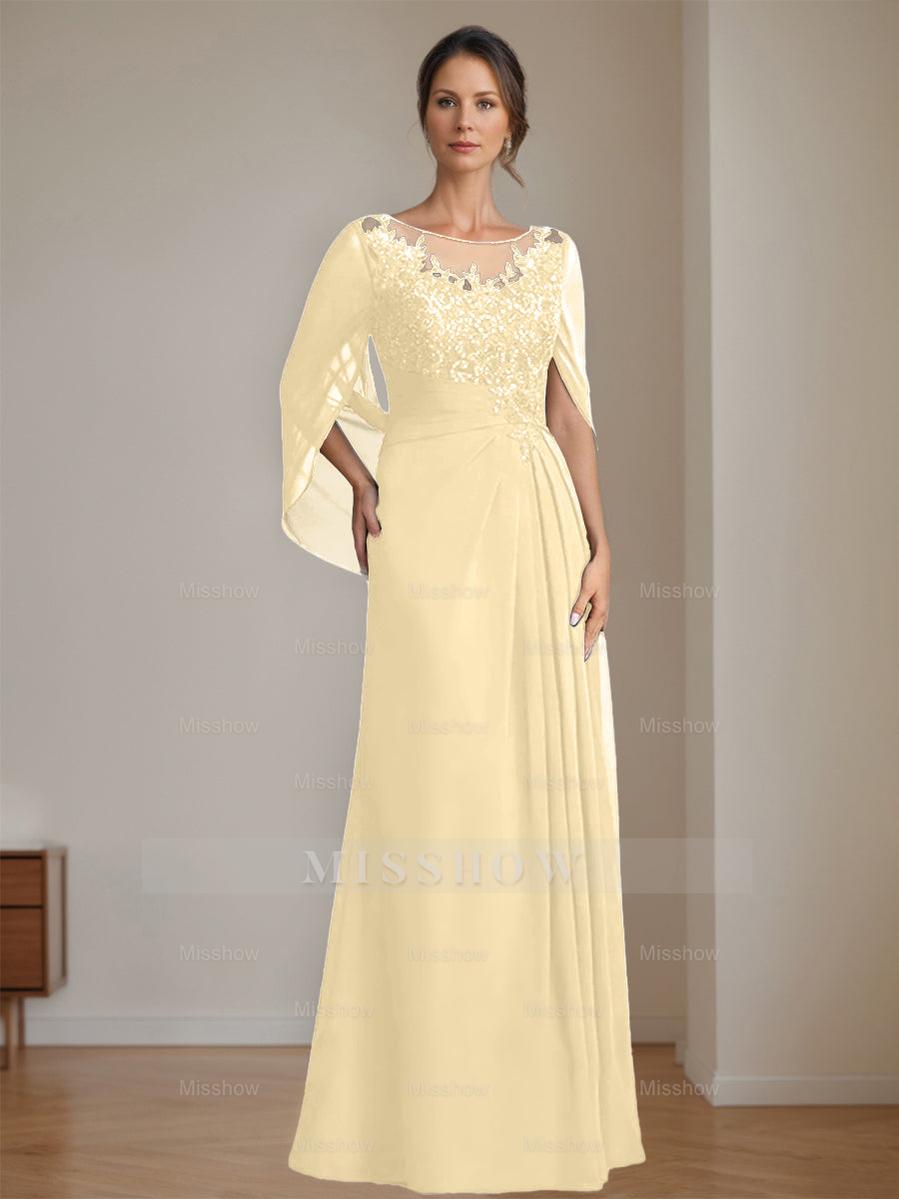 Floor-Length A-Line Princess Mother of the Bride Dresses with Scoop Neckline Pleated & Sequins