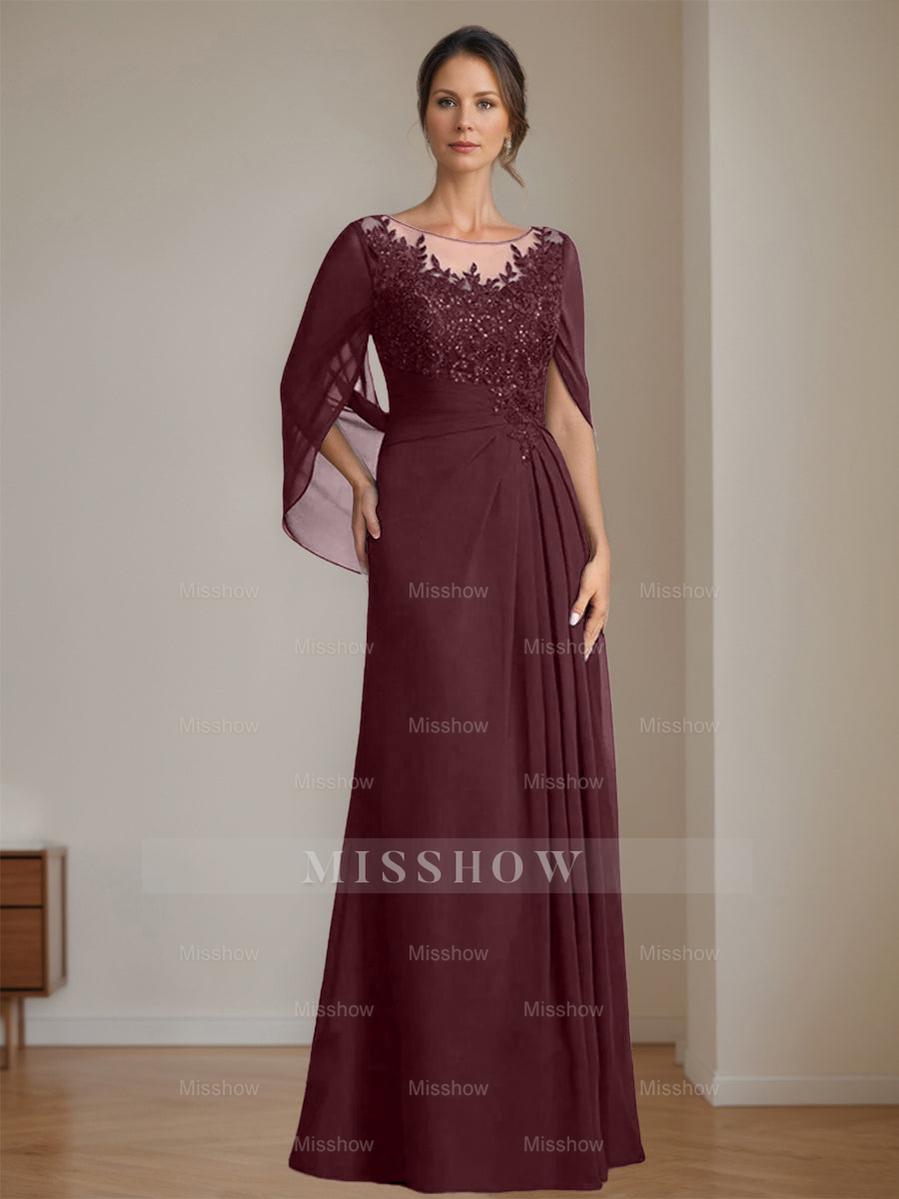 Floor-Length A-Line Princess Mother of the Bride Dresses with Scoop Neckline Pleated & Sequins