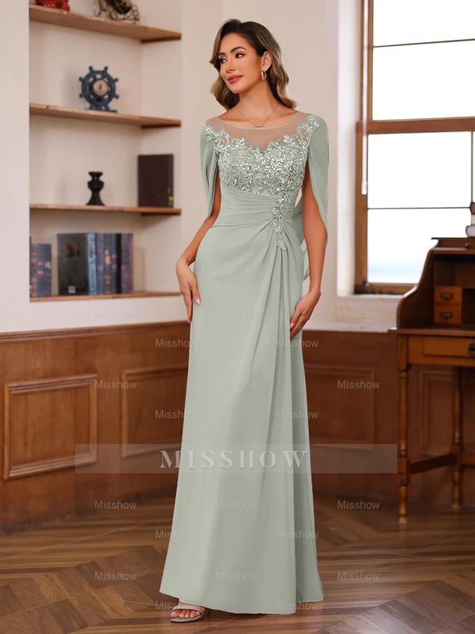 Floor-Length A-Line Princess Scoop Mother of the Bride Dresses with Pleated & Sequins