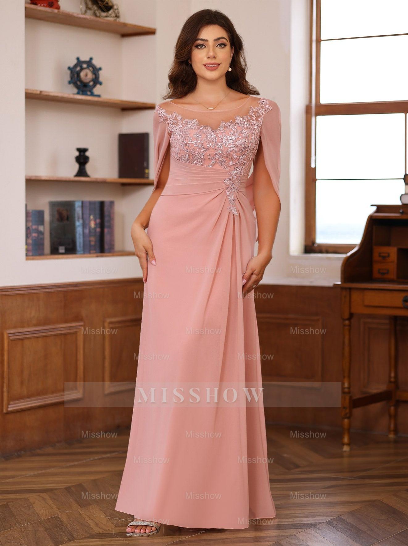 Floor-Length A-Line Princess Scoop Mother of the Bride Dresses with Pleated & Sequins