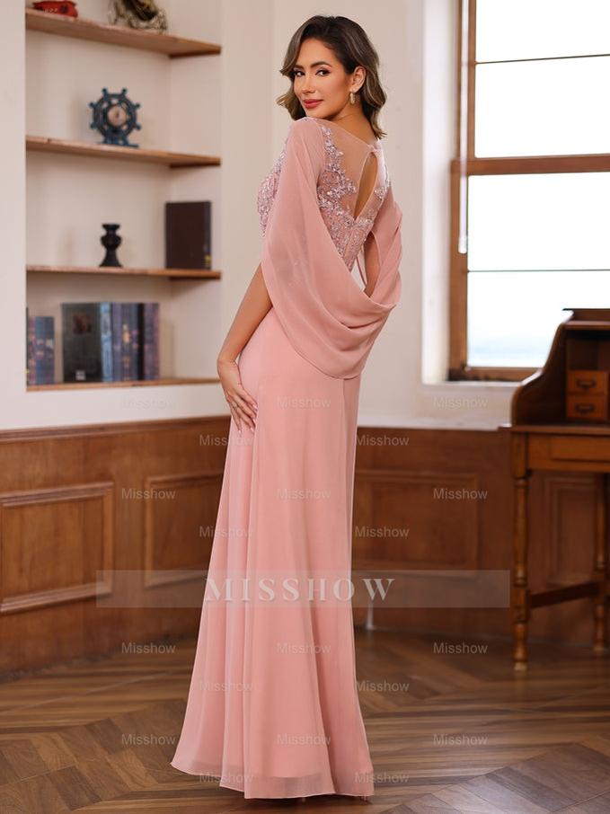 Floor-Length A-Line Princess Scoop Mother of the Bride Dresses with Pleated & Sequins