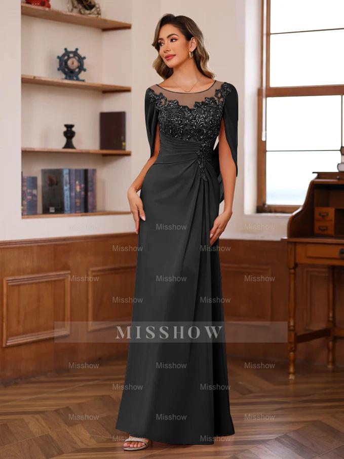 Floor-Length A-Line Princess Scoop Mother of the Bride Dresses with Pleated & Sequins