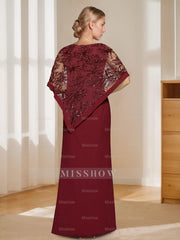Floor-Length Mermaid/Trumpet Mother of the Bride Jewel Neck Gown with Side Split & Appliques