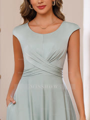 Floor-Length Mother of the Bride A-Line Dress with Scoop Neck and Ruffled Short Sleeves