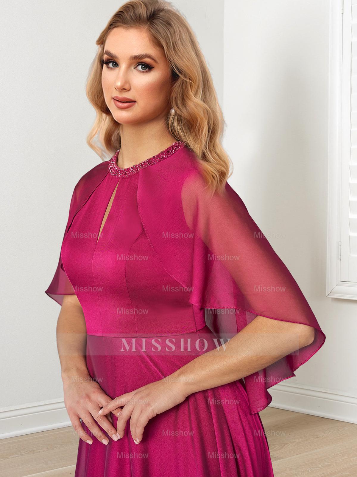 Floor-Length Mother of the Bride A-Line/Princess Dress with Hand-Beaded Jewel Neckline