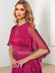 Floor-Length Mother of the Bride A-Line/Princess Dress with Hand-Beaded Jewel Neckline