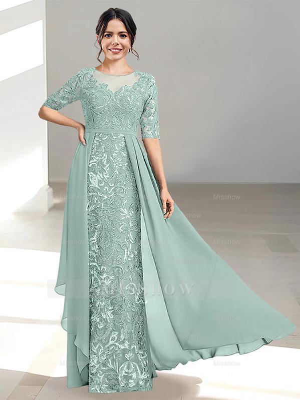 Floor-Length Mother of the Bride Dress with A-Line and Princess Scoop Necklines