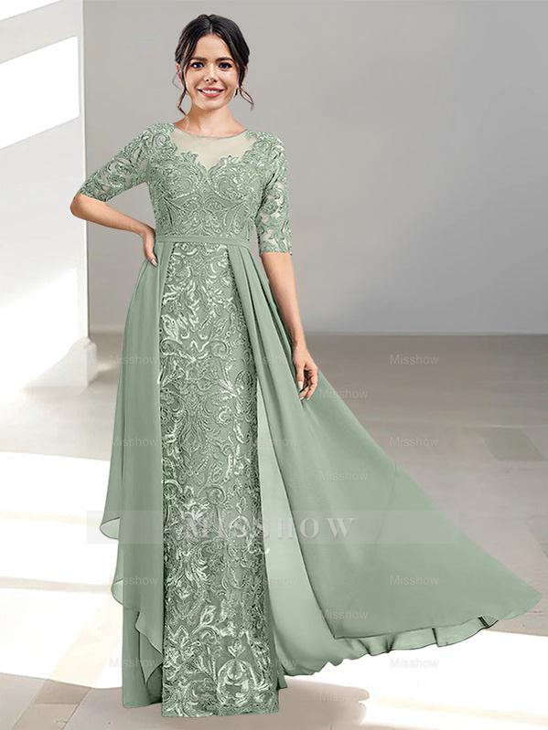 Floor-Length Mother of the Bride Dress with A-Line and Princess Scoop Necklines