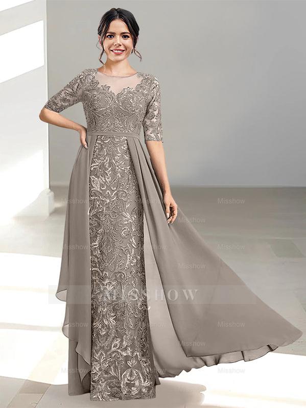 Floor-Length Mother of the Bride Dress with A-Line and Princess Scoop Necklines