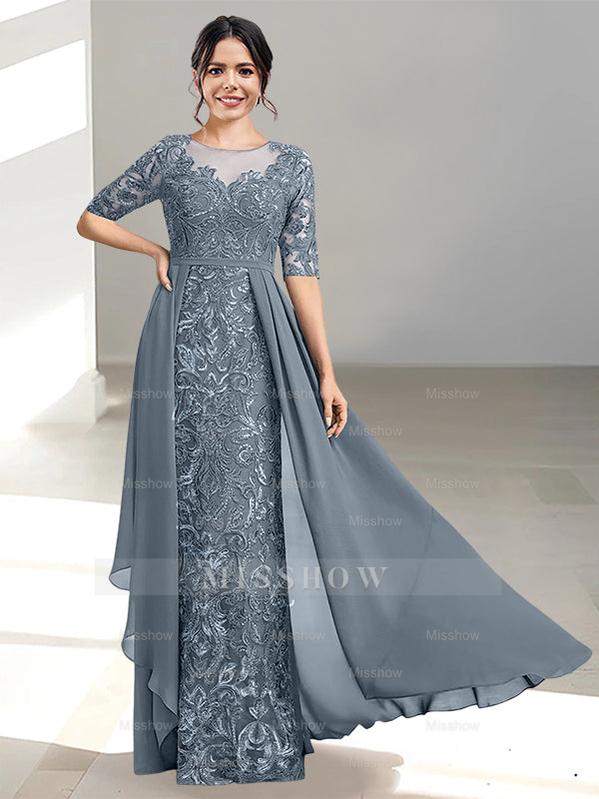 Floor-Length Mother of the Bride Dress with A-Line and Princess Scoop Necklines