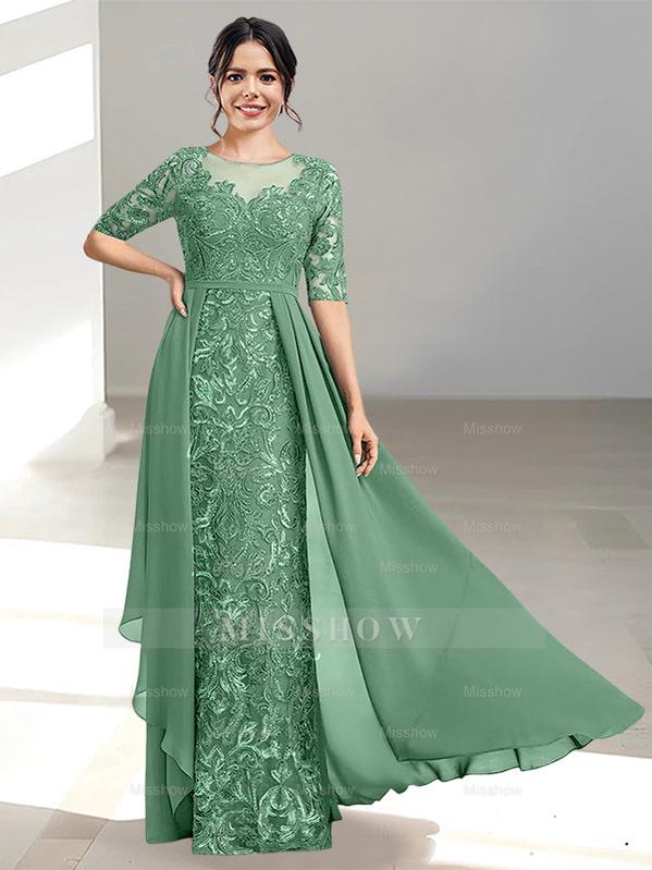 Floor-Length Mother of the Bride Dress with A-Line and Princess Scoop Necklines