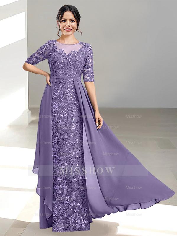 Floor-Length Mother of the Bride Dress with A-Line and Princess Scoop Necklines