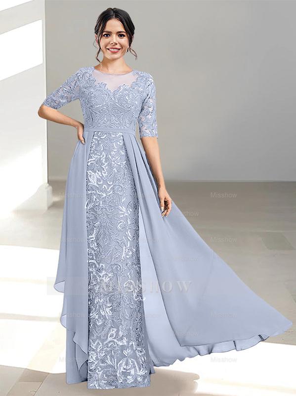Floor-Length Mother of the Bride Dress with A-Line and Princess Scoop Necklines