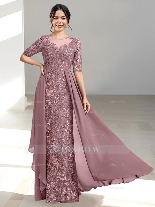 Floor-Length Mother of the Bride Dress with A-Line and Princess Scoop Necklines