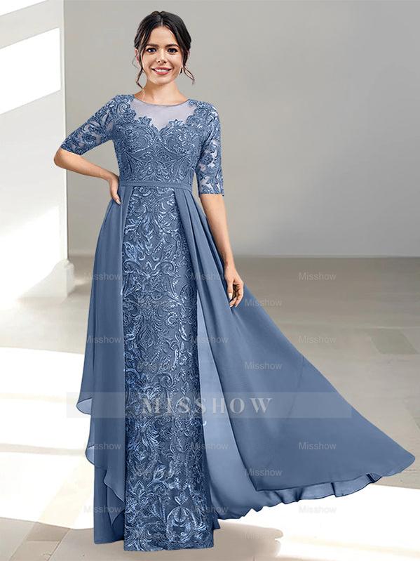 Floor-Length Mother of the Bride Dress with A-Line and Princess Scoop Necklines