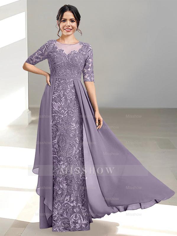 Floor-Length Mother of the Bride Dress with A-Line and Princess Scoop Necklines
