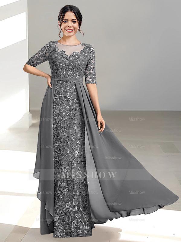 Floor-Length Mother of the Bride Dress with A-Line and Princess Scoop Necklines