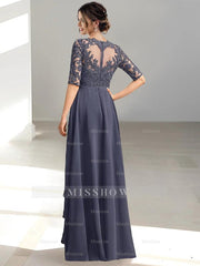 Floor-Length Mother of the Bride Dress with A-Line and Princess Scoop Necklines