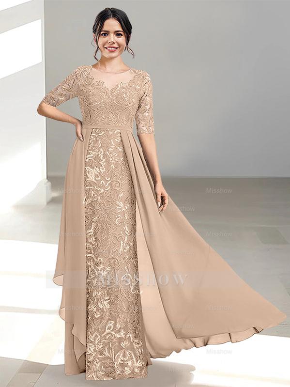 Floor-Length Mother of the Bride Dress with A-Line and Princess Scoop Necklines