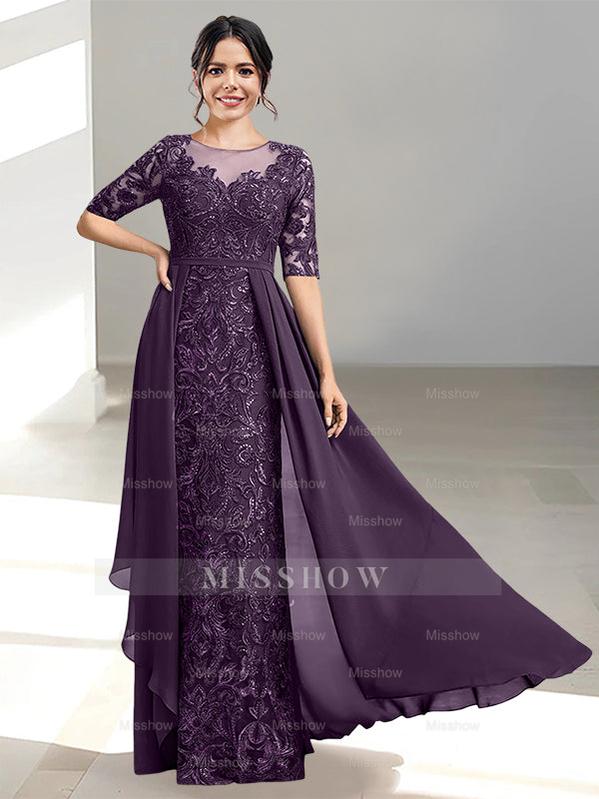 Floor-Length Mother of the Bride Dress with A-Line and Princess Scoop Necklines