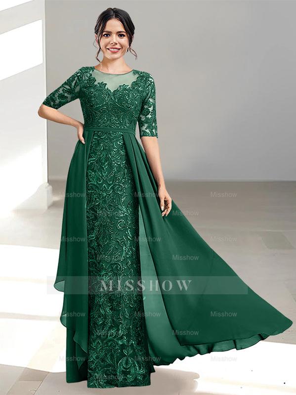 Floor-Length Mother of the Bride Dress with A-Line and Princess Scoop Necklines