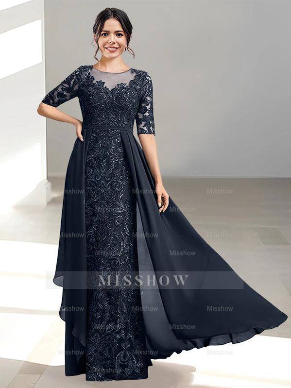 Floor-Length Mother of the Bride Dress with A-Line and Princess Scoop Necklines