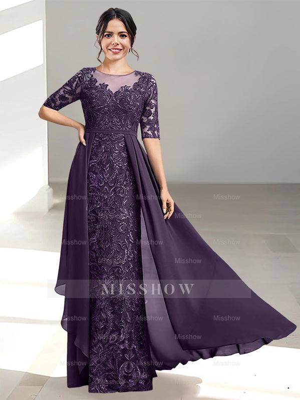 Floor-Length Mother of the Bride Dress with A-Line and Princess Scoop Necklines
