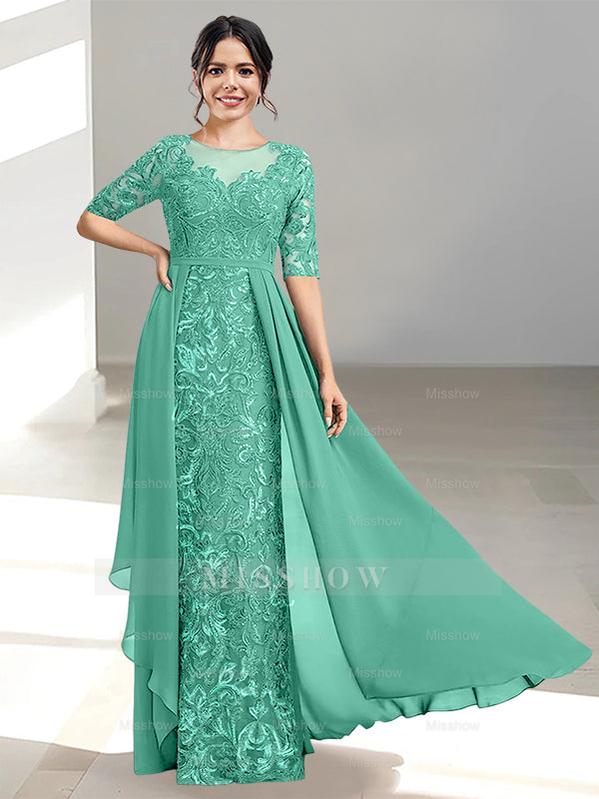 Floor-Length Mother of the Bride Dress with A-Line and Princess Scoop Necklines