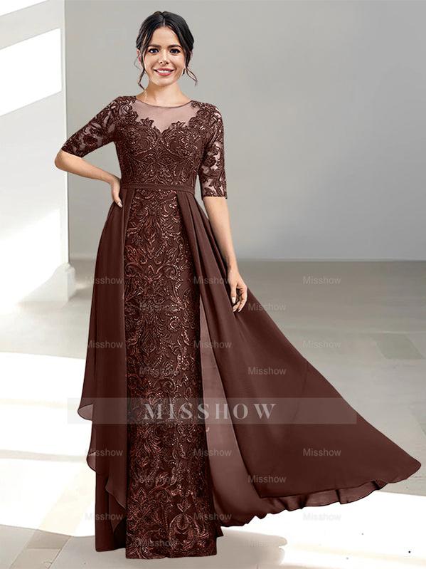 Floor-Length Mother of the Bride Dress with A-Line and Princess Scoop Necklines