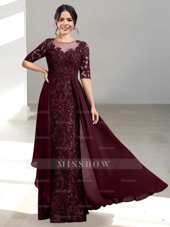 Floor-Length Mother of the Bride Dress with A-Line and Princess Scoop Necklines