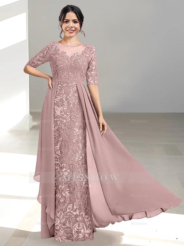 Floor-Length Mother of the Bride Dress with A-Line and Princess Scoop Necklines
