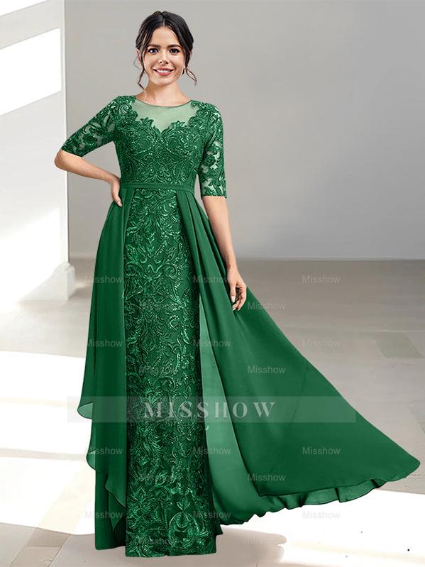 Floor-Length Mother of the Bride Dress with A-Line and Princess Scoop Necklines