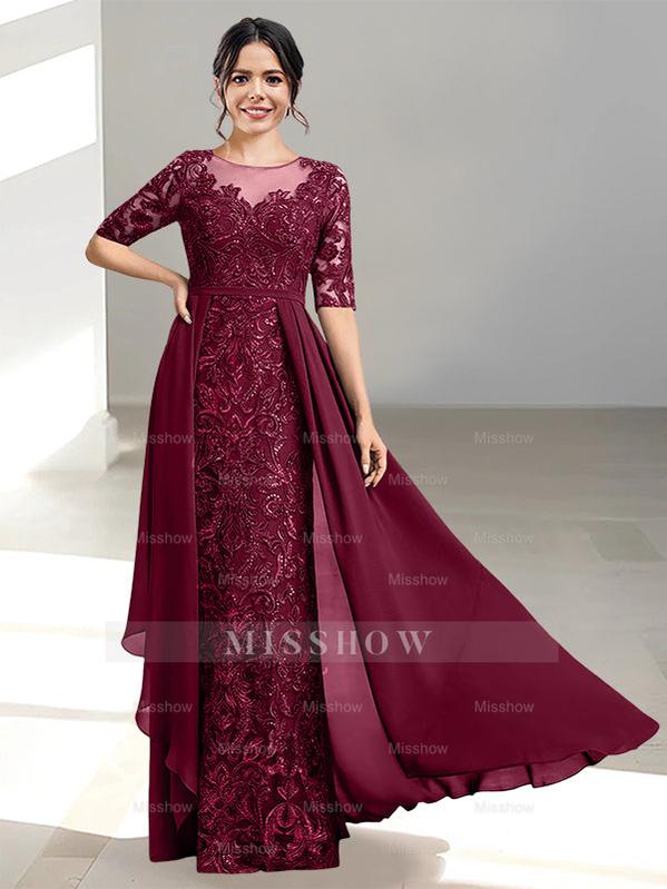 Floor-Length Mother of the Bride Dress with A-Line and Princess Scoop Necklines