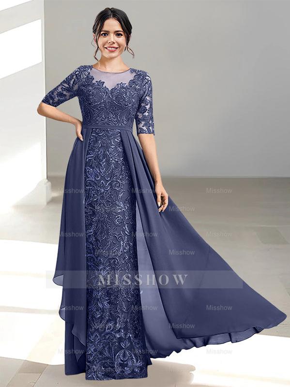 Floor-Length Mother of the Bride Dress with A-Line and Princess Scoop Necklines