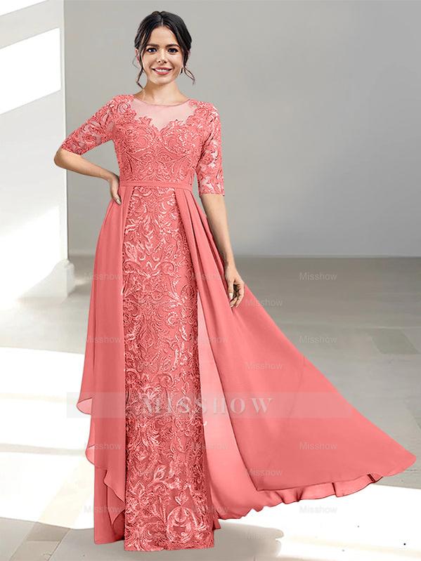 Floor-Length Mother of the Bride Dress with A-Line and Princess Scoop Necklines