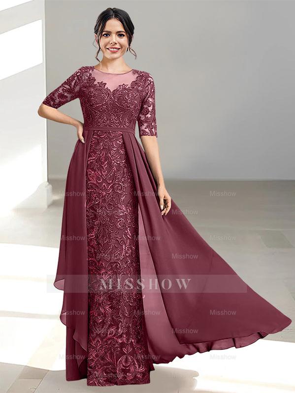 Floor-Length Mother of the Bride Dress with A-Line and Princess Scoop Necklines