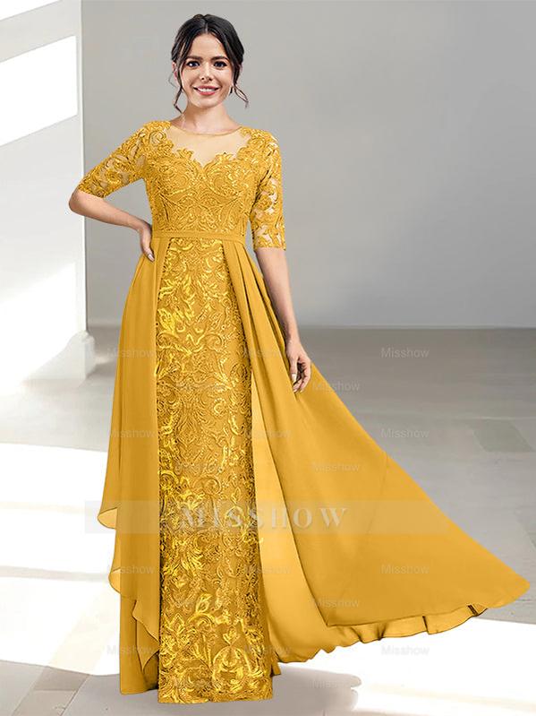 Floor-Length Mother of the Bride Dress with A-Line and Princess Scoop Necklines