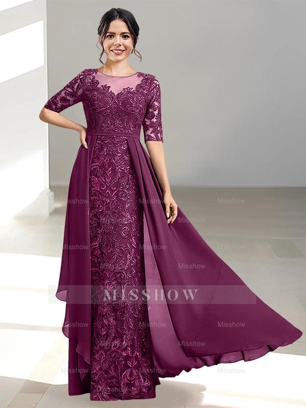 Floor-Length Mother of the Bride Dress with A-Line and Princess Scoop Necklines
