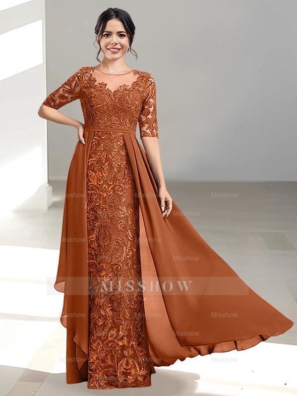 Floor-Length Mother of the Bride Dress with A-Line and Princess Scoop Necklines