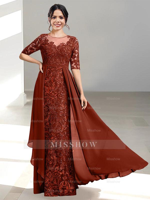 Floor-Length Mother of the Bride Dress with A-Line and Princess Scoop Necklines