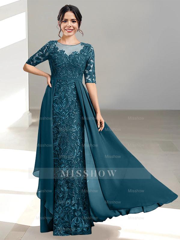 Floor-Length Mother of the Bride Dress with A-Line and Princess Scoop Necklines