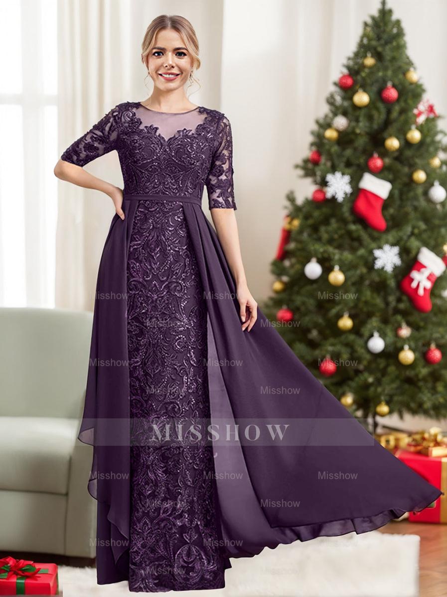 Floor-Length Mother of the Bride Dress with A-Line and Princess Scoop Necklines