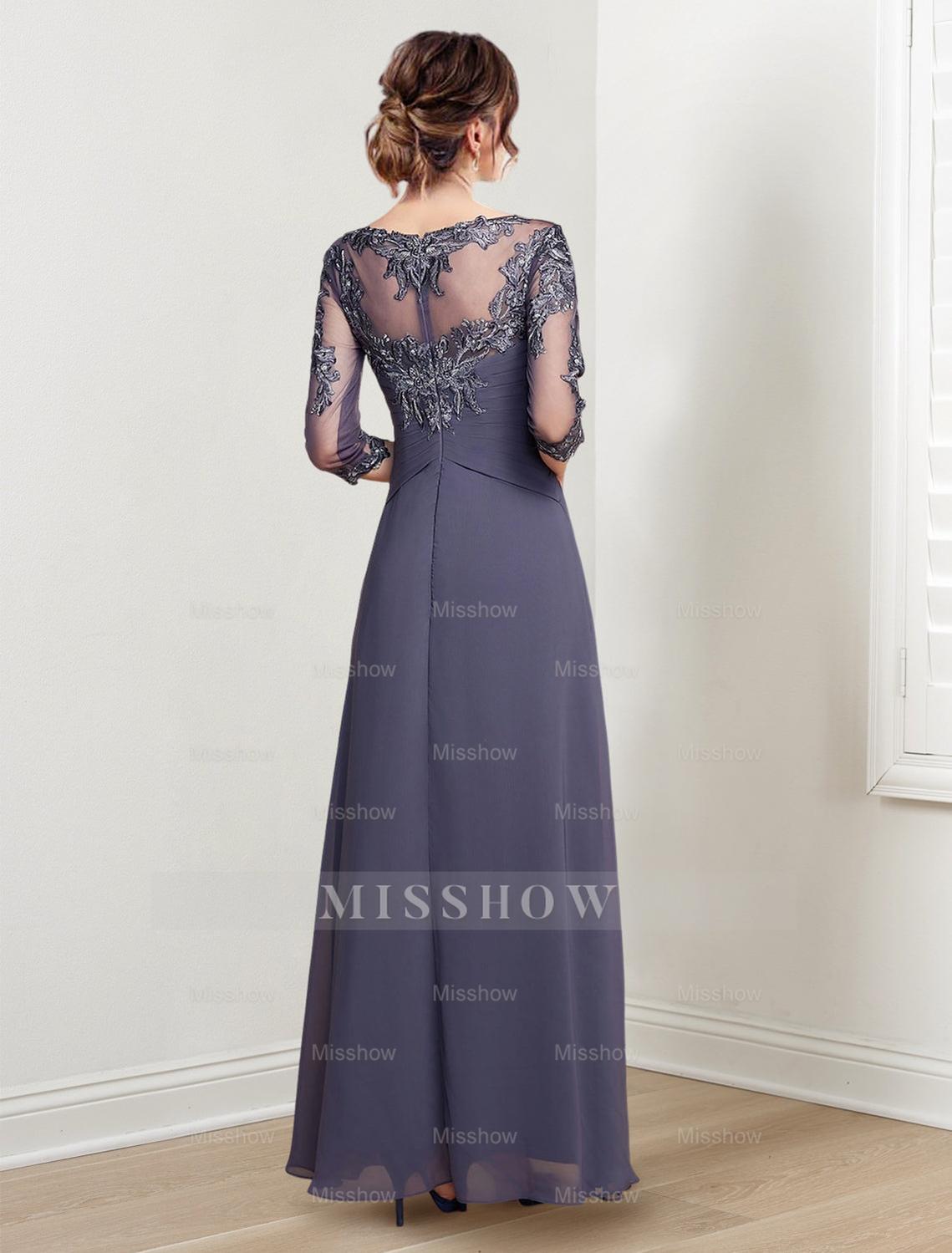 Floor-Length Mother of the Bride Dresses with A-Line and Princess Scoop Necklines