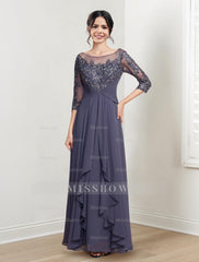 Floor-Length Mother of the Bride Dresses with A-Line and Princess Scoop Necklines