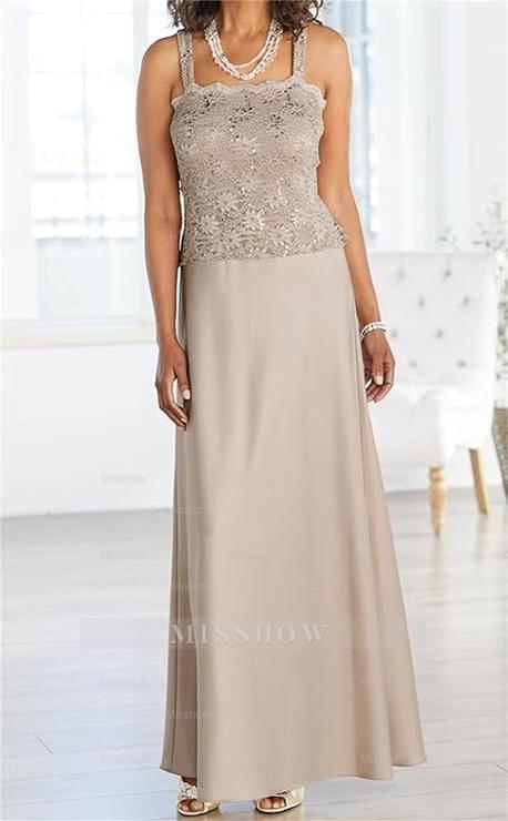 Floor-Length Mother of the Bride Gown with Spaghetti Strap Sheath/Column Design