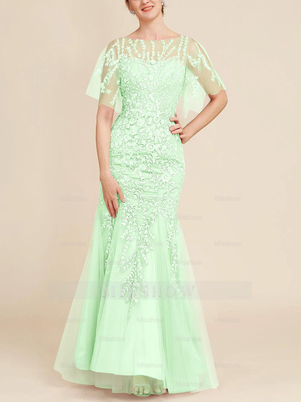 Floor-Length Mother of the Bride Lace Dresses with Trumpet/Mermaid Scoop Half Sleeves