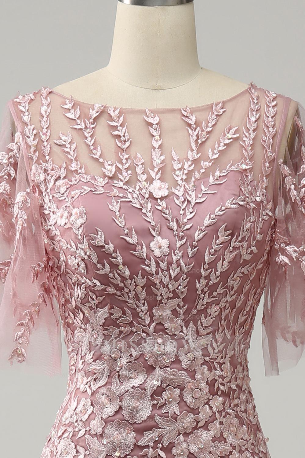 Floor-Length Mother of the Bride Lace Dresses with Trumpet/Mermaid Scoop Half Sleeves