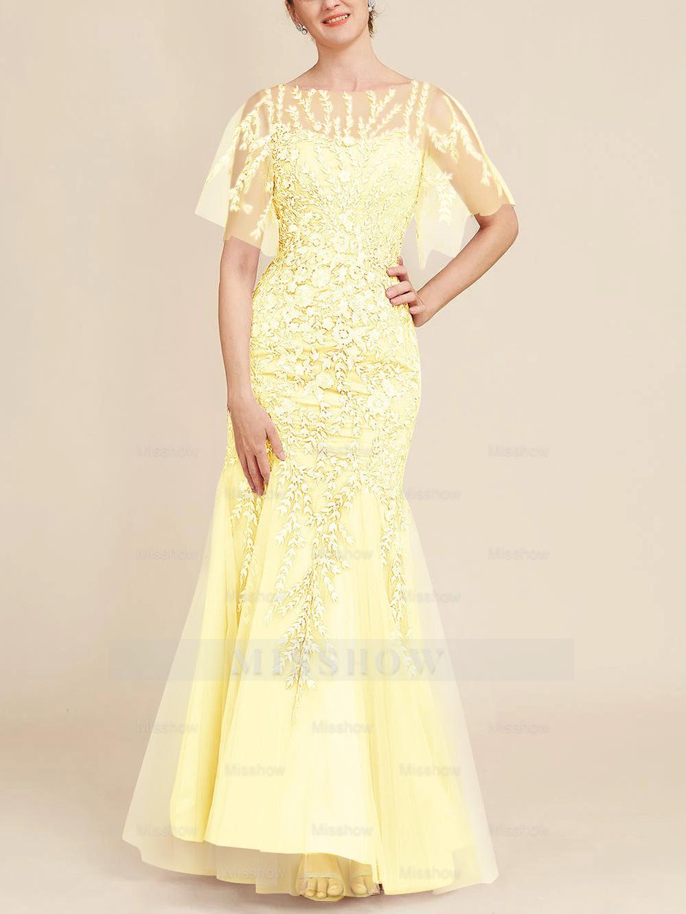 Floor-Length Mother of the Bride Lace Dresses with Trumpet/Mermaid Scoop Half Sleeves